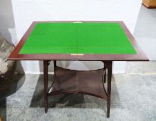 19th century mahogany card table, the rectangular top with moulded edge opening to reveal green