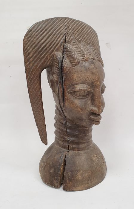 African Sierra Leone carved wooden head of woman in headdress, 42cm high - Image 2 of 2