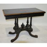 Victorian ebonised and bird's eye maple card table, the rectangular top with moulded edge and carved