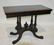 Victorian ebonised and bird's eye maple card table, the rectangular top with moulded edge and carved