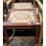 Pair of mid-century modern teak framed coffee tables with tile tops (2)