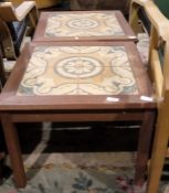 Pair of mid-century modern teak framed coffee tables with tile tops (2)