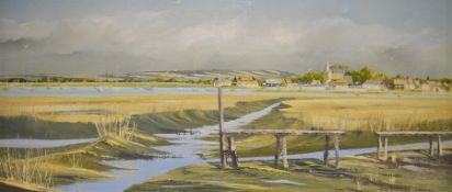 Kenneth Swain (20th century school) Oil on board Estuary scene, Bosham, signed lower left 'June