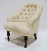 Modern Stuart Jones armchair in pale cream ground upholstery, on turned front legs