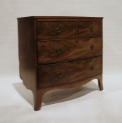 19th century mahogany bowfront chest of two short over two long drawers, on splayed feet, 90cm x
