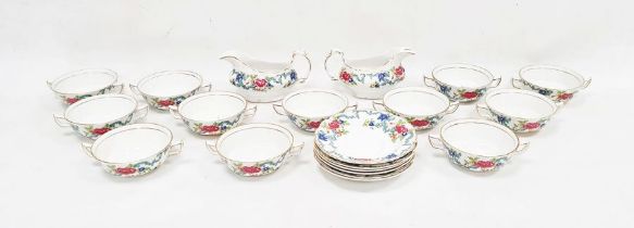 Booths 'Floradora' pattern part dinner service, printed and painted with chinoiserie flower sprays