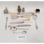 Collection of Sheffield plate flatware, silver plated salts and shakers and other items, including