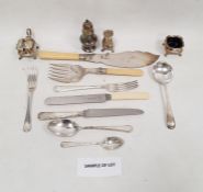 Collection of Sheffield plate flatware, silver plated salts and shakers and other items, including