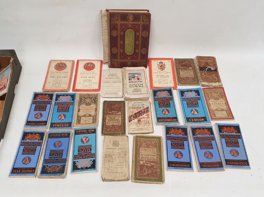 Victorian needlework and embroidery scrapbook of samples, quantity of UK Ordnance Survey Maps,