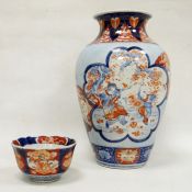 Asian porcelain tapering oviform vase and an Imari pattern fluted bowl, late 19th/20th century,