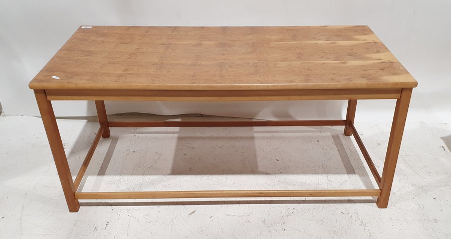 Mid century modern Heals yew and teak rectangular coffee table, on square section supports,