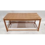 Mid century modern Heals yew and teak rectangular coffee table, on square section supports,