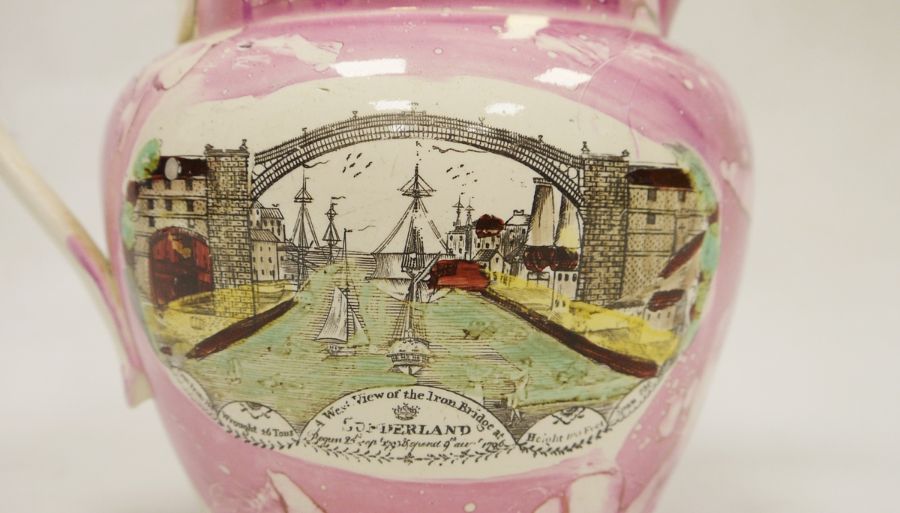 Sunderland lustreware creamware jug, circa 1830, printed, painted and lustred with maritime scene - Image 3 of 4