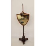 19th century pole screen, the shield-shaped mirrored screen cross-banded, on a mahogany pole, to