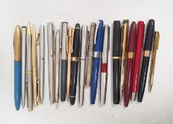 Sheaffer black and gilt metal fountain pen with 14k nib, sundry fountain and other ballpoint pens,