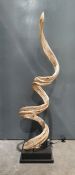 Abstract sculpture floor light fitting in the form of coiled driftwood, 130cm high