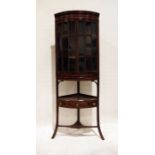 19th century mahogany banded corner display cabinet, moulded cornice above two astragal doors