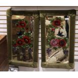 Pair of Victorian mirrors with painted swallow amongst flower decoration to the glass, green
