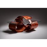 Alexander King studios, Bubinga laminate and glass 'wood shavings table' 180 x 102 x 40 cm Condition