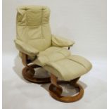 Ekornes 'Stressless' cream leather reclining chair and footstool (2)  Condition ReportSome wear