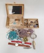 Collection of costume jewellery, including coloured glass beaded necklaces, turquoise beads, lady'