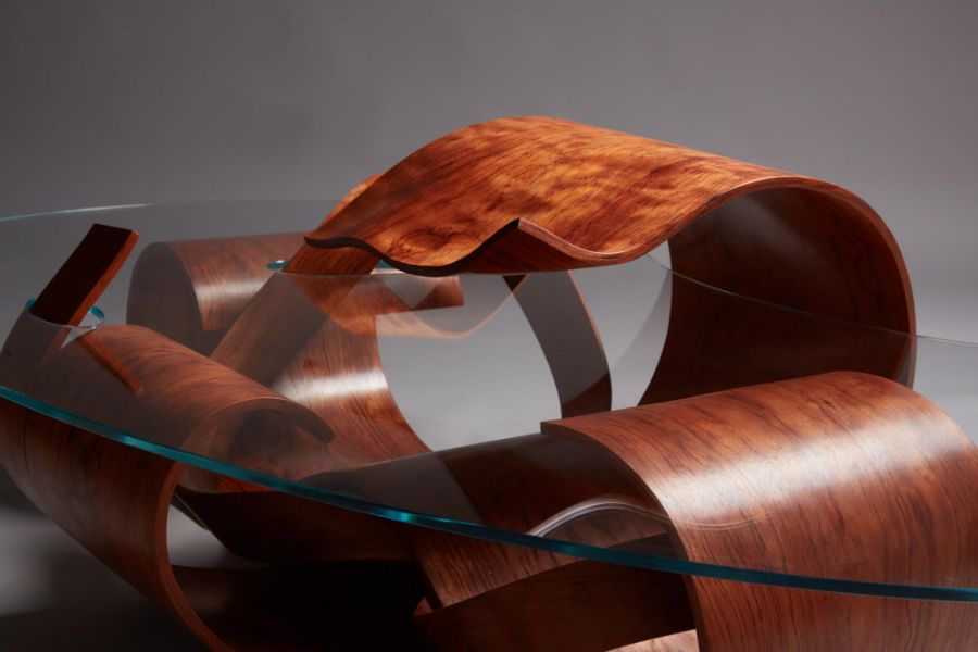 Alexander King studios, Bubinga laminate and glass 'wood shavings table' 180 x 102 x 40 cm Condition - Bild 5 aus 8