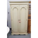 20th century painted wardrobe the framed panel arch doors on serpentine bracket base (93x55x185cm)