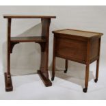 Mid-century sapele sewing box on wheels together with an oak two-tier table with rectangular top (