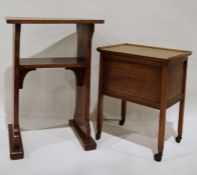 Mid-century sapele sewing box on wheels together with an oak two-tier table with rectangular top (