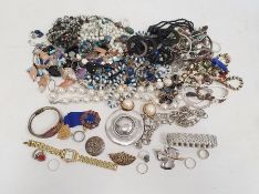 Box of costume jewellery, including glass, pearl, enamel and paste beaded necklaces, silver and