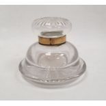 Victorian gilt metal-mounted cut glass inkwell and cover, cut with radiating stars, with hinged gilt