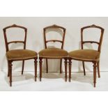 Six Victorian dining chairs with carved top rails, turned and fluted front supports to peg feet (6)