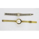 Gent's Danish Obaku gilt steel wristwatch with plain white dial, no numerals, flexible mesh strap