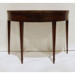 Georgian-style mahogany demi-lune tea table with boxwood banding, single drawer, on square section