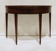 Georgian-style mahogany demi-lune tea table with boxwood banding, single drawer, on square section