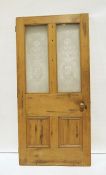 Vintage pine door with frosted glass panels, 90.5 x 188cm