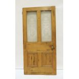 Vintage pine door with frosted glass panels, 90.5 x 188cm