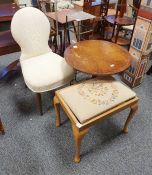 20th century mahogany occasional tripod table, dressing table stool, upholstered chair, standard