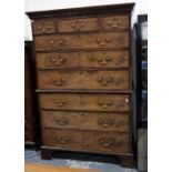 George III mahogany chest on chest, the moulded cornice with blind fretwork carving above three