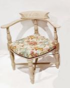 Cream painted corner elbow chair with floral fabric stuffover seat