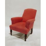 Late Victorian pink ground armchair on turned front legs to brown china castors  Condition Report