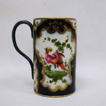 Continental porcelain Worcester-style tankard, 20th century, printed blue seal mark, painted with