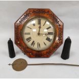 Chiming wall clock, the circular dial with Roman numerals, in octagonal frame with carved decoration