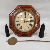 Chiming wall clock, the circular dial with Roman numerals, in octagonal frame with carved decoration