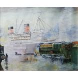 P Ridyard  Watercolour Southampton Docks ocean terminal, indistinctly signed lower right, labelled