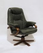 Modern office reception swivel reclining armchair in green leather upholstery