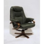 Modern office reception swivel reclining armchair in green leather upholstery