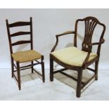 Early 20th century mahogany chair with carved and pierced back splat, shaped arms, bowed seat,