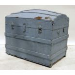 Blue painted dome-topped trunk, 80cm x 67cm