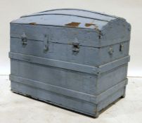 Blue painted dome-topped trunk, 80cm x 67cm